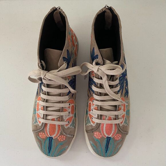 Rebecca Minkoff Zaina Womens‎ Embroidered Suede Sneaker Hi Top Size 10M Floral - Picture 2 of 12